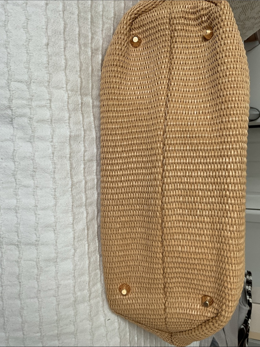 Urban Expressions Classic Tan Woven Tote Bag with Black Handles - Picture 6 of 10